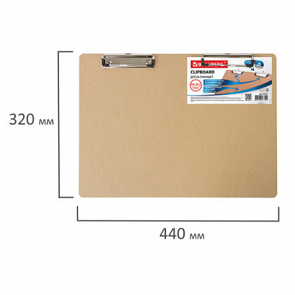 Доска-планшет БОЛЬШОГО ФОРМАТА (440х320 мм), А3, BRAUBERG "Eco" с двумя прижимами, МДФ, 3 мм, 232227
