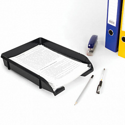 Лоток горизонтальный для бумаг BRAUBERG "Classic", 330х255х62 мм, черный, 237285