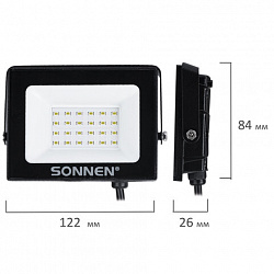 Прожектор светодиодный 20 Вт, 6500 К, 1600 Лм, 20 м2, IP65, 122x84x26 мм, черный, SONNEN, 238412