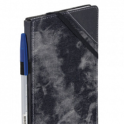 Блокнот А5 135x210 мм BRAUBERG "Denim", ткань/экокожа, резинка, держатель, 80 л., клетка, черный, 117140