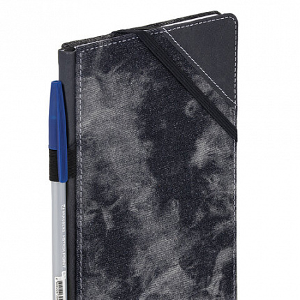 Блокнот А5 135x210мм BRAUBERG Denim, ткань/экокожа, резинка, держатель, 80л клетка, черный, 117140