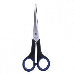 Ножницы BRAUBERG "Soft Grip", 165 мм, черно-синие, резиновые вставки, 3-сторонняя заточка, 230761