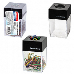 Скрепочница магнитная с 50 цветными скрепками 28 мм, РОССИЯ, BRAUBERG, 271178