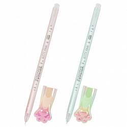 Ручка с акриловым топпером шариковая FUNSTER (ФАНСТЕР) "KITTY PAW", СИНЯЯ, ассорти, пишущий узел 0,7 мм, линия письма 0,35 мм, 144374