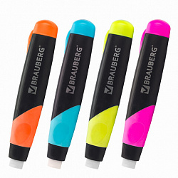 Ластик выдвижной BRAUBERG "REWIND", 112х21х24 мм, белый, пластиковый держатель ассорти, 223593