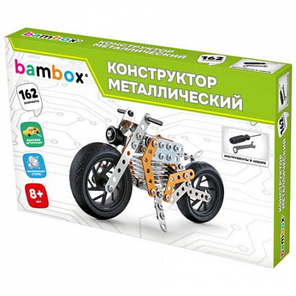 Конструктор металлический "Мотоцикл", с подвижными деталями, 162 элемента, BAMBOX (БАМБОКС), 666364
