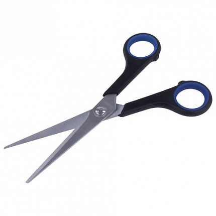 Ножницы BRAUBERG "Soft Grip", 165 мм, черно-синие, резиновые вставки, 3-х сторонняя заточка, 230761