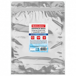 Пакеты дой-пак с замком ZIP LOCK, металлизированная + прозрачная стенка, 200х300 + 50 мм, КОМПЛЕКТ 100 штук, 70 мкм, BRAUBERG, 700687