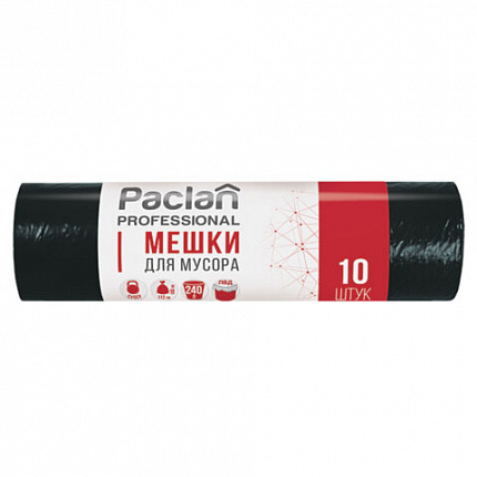 Мешки для мусора 240 л, черные, в рулоне 10 шт., ПВД, 30 мкм, 112х140 см, PACLAN Professional, 1338717