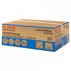Полотенца бумажные 190 шт., LAIMA (Система H2) UNIVERSAL WHITE, 1-слойные, белые, КОМПЛЕКТ 21 пачка, 22,5х20,5 см, Z-сложения, 112517