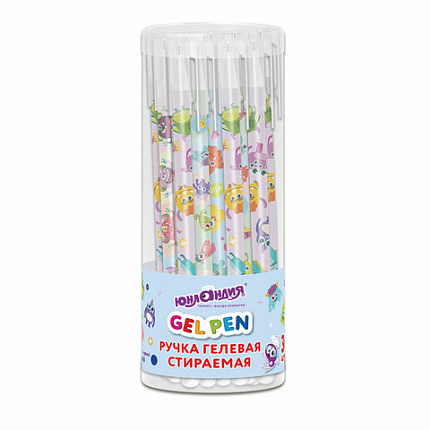 Ручка стираемая гелевая с принтом ЮНЛАНДИЯ "МОНСТРИКИ", СИНЯЯ, корпус ассорти, игольчатый наконечник 0,5 мм, линия 0,35 мм, 144411