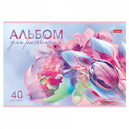 Альбом для рисования А4 40 л., скоба, обложка картон, HATBER, 205х290 мм, "Грация цветов", 085137, 40А4В
