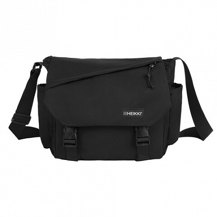 Сумка на плечо большая HEIKKI STREAM (ХЕЙКИ) два отд., боковые карманы, А4, черная, 26х32х11 см, 272641