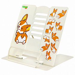 Подставка для книг и учебников большая BRAUBERG KIDS "Corgi Pup", регулируемый угол наклона, металлическая, 238054