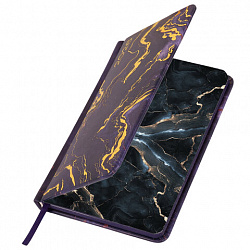 Еженедельник датированный 2026 МАЛЫЙ ФОРМАТ 95х155 мм, А6, BRAUBERG "Vista", под кожу "Black marble", 117203