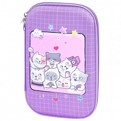Пенал ЮНЛАНДИЯ большой, 1 отделение, 1 откидная планка, карман, полиэстер/EVA, 22х15х5 см, "Cats selfie", 273193