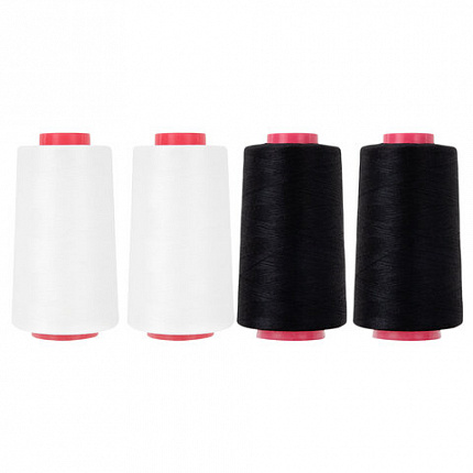 Нитки швейные 40/2 5000 ярд. (4572 м), Набор 2 белых/2 черных, DEVELIA (Девелиа), 665429