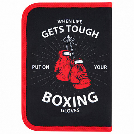 Пенал ПИФАГОР, 1 отделение, 2 откидные планки, полиэстер, 20х14 см, "Boxing", 272289