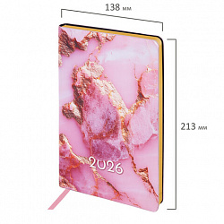 Ежедневник датированный 2026 А5 138x213 мм, BRAUBERG "Vista", под кожу, гибкий, "Pink marble", 117446