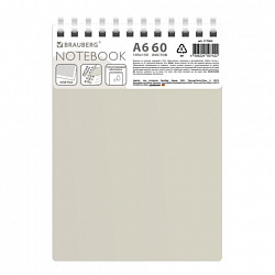 Блокнот МАЛЫЙ ФОРМАТ А6, 60 л., силиконовый гребень, обложка пластик, клетка, BRAUBERG, бежевый, 117563