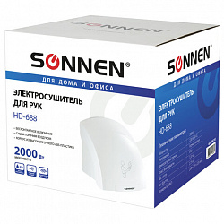 Сушилка для рук SONNEN HD-688, 2000 Вт, пластиковый корпус, белая, 604192
