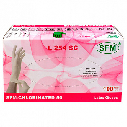 Перчатки латексные смотровые SFM Grip-Surface/ L 254 SC, Германия, 50 пар (100 штук), размер 6-7, S (малый)