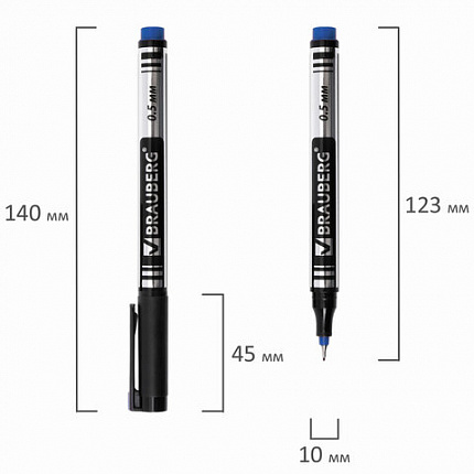 Маркер перманентный BRAUBERG "Jet", СИНИЙ, супертонкий металлический наконечник 0,5 мм, 150508