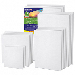 Холсты на картоне НАБОР 17 штук, хлопок, грунт, 280 г/м2, BRAUBERG ART CLASSIC, 192657