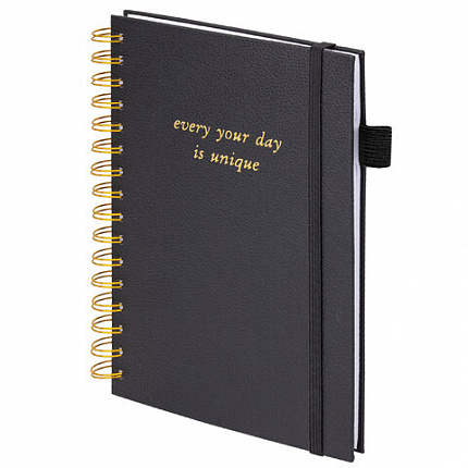 Бизнес-тетрадь на гребне А5 148х216 мм, BRAUBERG "Calipso" под кожу, резинка, клетка, 80 л., черная, 116252