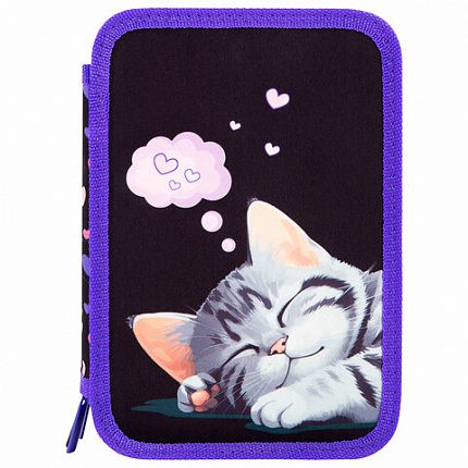 Пенал BRAUBERG, 3 отделения, полиэстер, 21х14 см, "Sleeping kitten", 273538