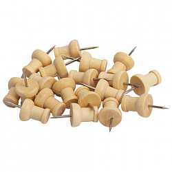 Силовые кнопки-гвоздики BRAUBERG WOOD, деревянные, 30 штук, 10 мм, 272759