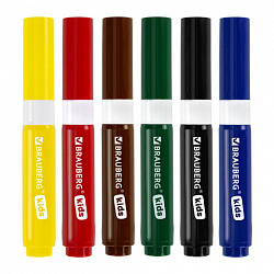 Фломастеры суперсмываемые толстые для малышей BRAUBERG KIDS, 6 цветов, ПВХ-упаковка, 152604