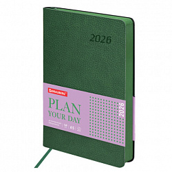 Ежедневник датированный 2026 А5 138x213 мм, BRAUBERG "Stylish", под кожу, гибкий, зеленый, 117102