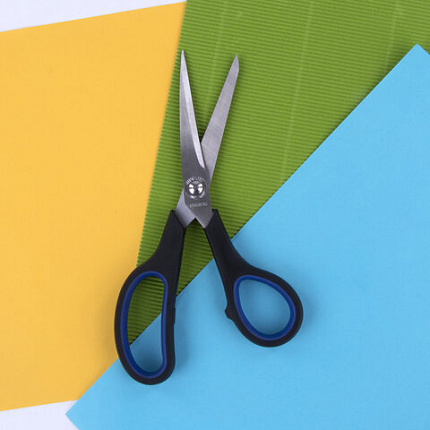 Ножницы BRAUBERG "Soft Grip", 190 мм, черно-синие, резиновые вставки, 3-х сторонняя заточка, 230762