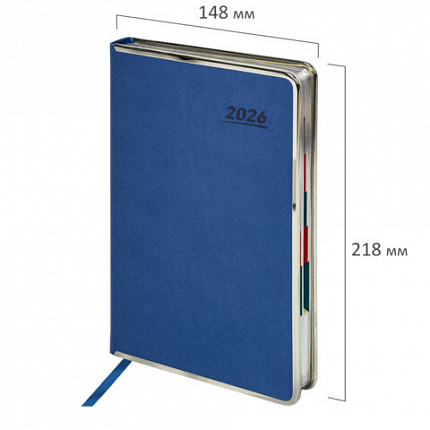 Ежедневник датированный 2026 А5 148х218 мм, GALANT "Infinity Silver", под кожу, синий, 117496