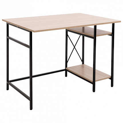 Стол BRABIX "SMART CD-018", 1100х600х765 мм, ЛОФТ, 2 полки, металл/ЛДСП ясень шимо светлый, каркас черный, 641945