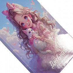 Дневник 1-4 класс 48 л., гибкая обложка, ЮНЛАНДИЯ, выборочный лак, с подсказом, "Девочка с котиком", 107140