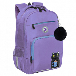 Рюкзак GRIZZLY школьный, анатомическая спинка, 2 отделения, для девочек, "CATCAO", лавандовый, 40х25х13 см, RG-564-2/3