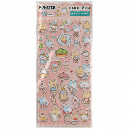 Наклейки декоративные "Милые животные", 17,5х9 см, ассорти 6 видов, FUNSTER (ФАНСТЕР), 6666081