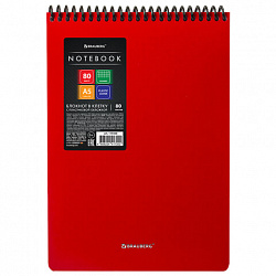 Блокнот А5 80 л., спираль пластиковая, обложка пластик, клетка, BRAUBERG "Metropolis", КРАСНЫЙ, 115568