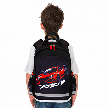 Рюкзак ПИФАГОР SCHOOL, 1 отделение, 3 кармана, "Street race", 38x28х14 см, 273169