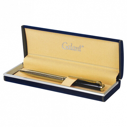 Ручка подарочная шариковая GALANT "Black Melbourne", корпус золотистый с черным, золотистые детали, пишущий узел 0,7 мм, синяя, 141356