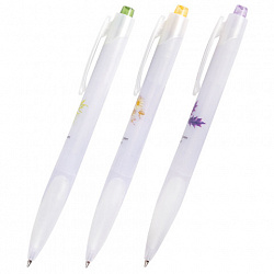 Ручка шариковая автоматическая с грипом BRAUBERG "Herb Time", СИНЯЯ, корпус ассорти, узел 0,7 мм, линия письма 0,35 мм, 141286