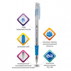 Ручка шариковая масляная с грипом BRAUBERG "i-Rite GT SKY", СИНЯЯ, голубые детали, узел 0,4 мм, 143299