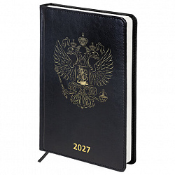 Ежедневник датированный 2027 А5 138х213мм BRAUBERG State, под кожу, черный, 118044