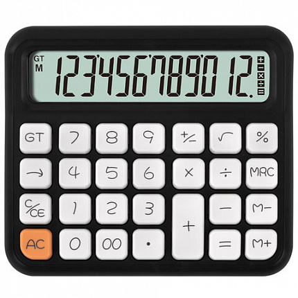 Калькулятор настольный BRAUBERG KW-1000-BK (152x132 мм), 3D-кнопки, 12 разрядов, черный, 272956