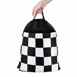 Мешок для обуви BRAUBERG БОЛЬШОЙ, с ручкой, карман на молнии, сетка, 49х41 см, "Black and White", 273452