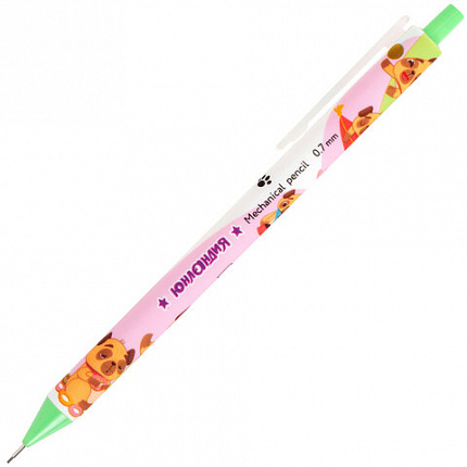 Карандаш механический 0,7 мм с принтом, ЮНЛАНДИЯ "CUTE PETS", корпус soft-touch ассорти, 182061