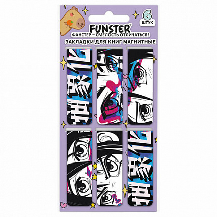 Закладки для книг МАГНИТНЫЕ, "АССОРТИ 5 ДИЗАЙНОВ МИКС", набор 6 штук, 60x20 мм, FUNSTER, 116652