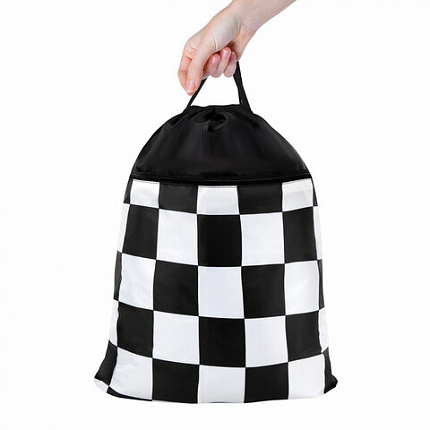 Мешок для обуви BRAUBERG БОЛЬШОЙ, с ручкой, карман на молнии, сетка, 49х41 см, "Black and White", 273452